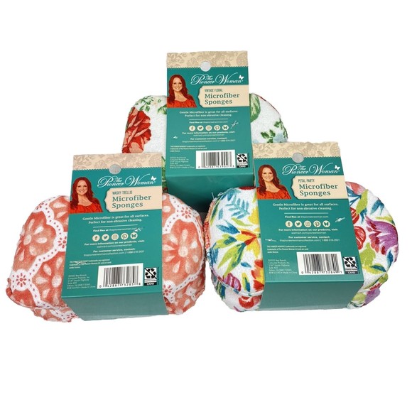 Pioneer Woman Sponges Microfiber Lot of 3 / Two Sponges Per Set Floral Country - Picture 3 of 4